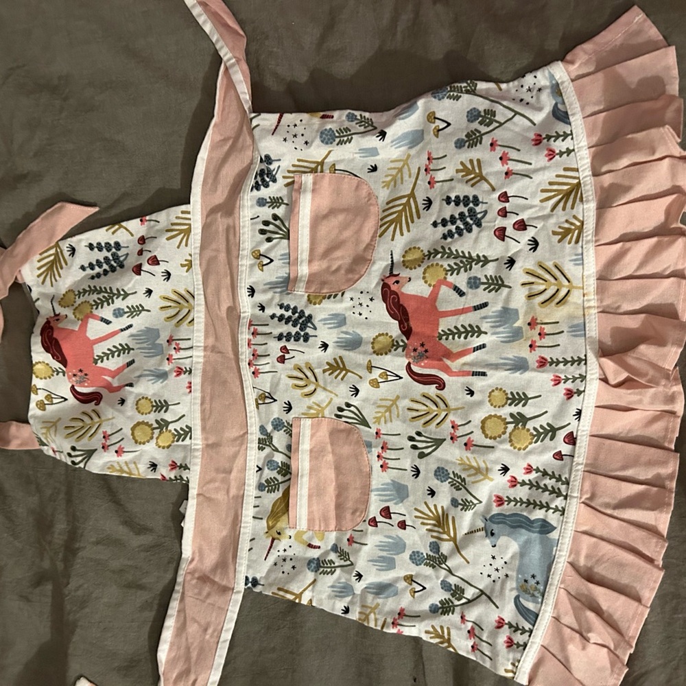 Pink and White kids apron with Whimsical Print by Jubilee